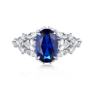 Oval Cut S925 Silver Blue Sapphire Art Deco Engagement Rings