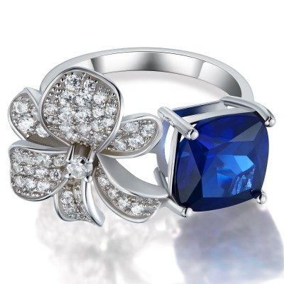 Cushion Cut Sapphire 925 Sterling Silver Cocktail Ring