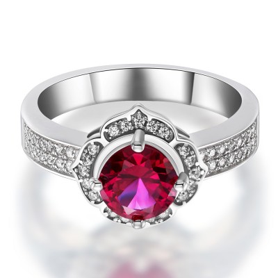 Round Cut Ruby 925 Sterling Silver Cocktail Ring