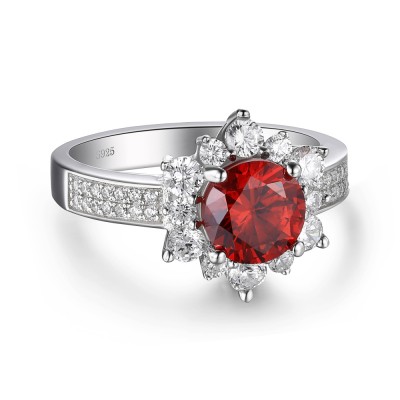 Round Cut Ruby 925 Sterling Silver Cocktail Ring