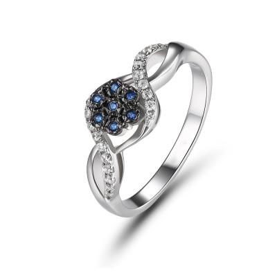 Round Cut Blue Sapphire Sterling Silver Women's Ring