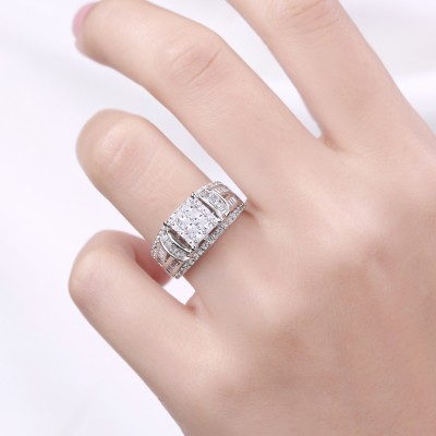 Princess Cut 925 Sterling Silver White Sapphire Women's Engagement Ring