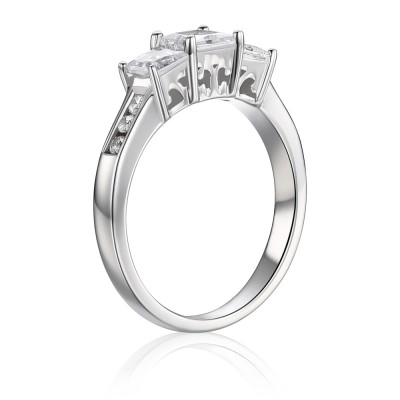 Princess Cut Three Stone 925 Sterling Silver White Sapphire Women's Engagement Ring