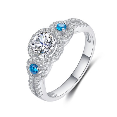 Women's Blue and Aquamarine 925 Sterling Silver Engagement Ring