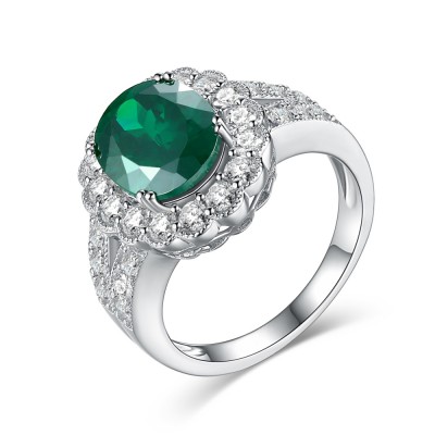 Oval Cut Emerald White Sapphire 925 Sterling Silver Women's Engagement Ring