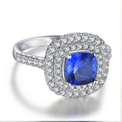 Asscher Cut Sapphire 925 Sterling Silver Cocktail Ring