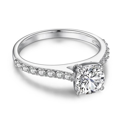 Classic Round Cut White Sapphire Sterling Silver Women's Engagement Ring