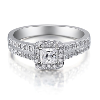 Princess Cut White Sapphire 925 Sterling Silver Women's Engagement Ring