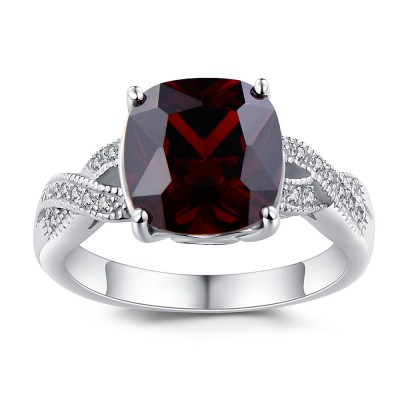 Cushion Cut Ruby 925 Sterling Silver Birthstone Rings