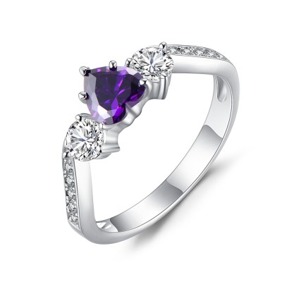 Heart Cut Amethyst 925 Sterling Silver Birthstone Rings