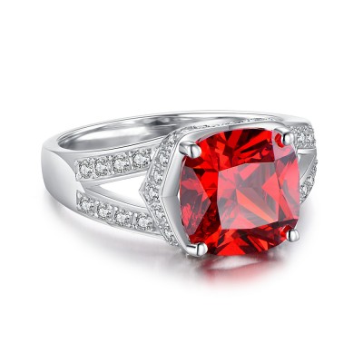 Cushion Cut Ruby 925 Sterling Silver Birthstone Rings