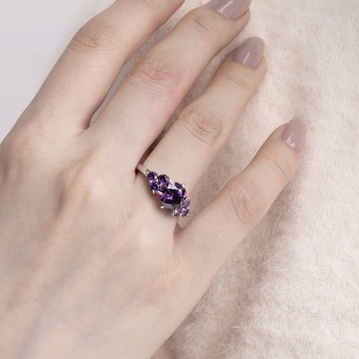 Round Cut Amethyst 925 Sterling Silver Engagement Ring