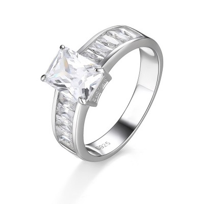 Emerald Cut White Sapphire 925 Sterling Silver Engagement Ring