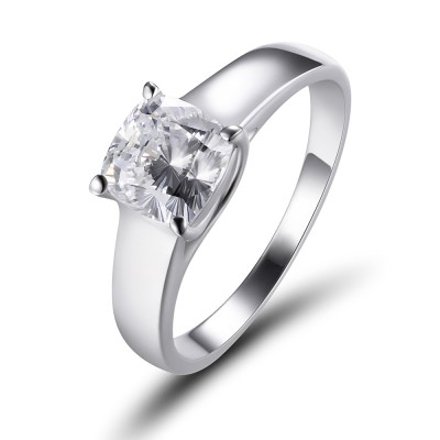 Cushion Cut White Sapphire 925 Sterling Silver Engagement Ring