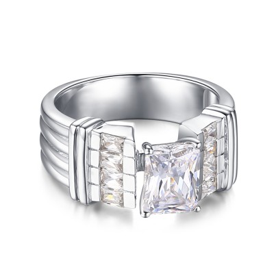 Emerald Cut White Sapphire 925 Sterling Silver Engagement Ring