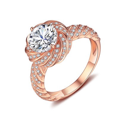 Round Cut White Sapphire Rose Gold 925 Sterling Silver Engagement Ring