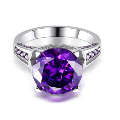 Round Cut Amethyst Gemstone 925 Sterling Silver Engagement Ring