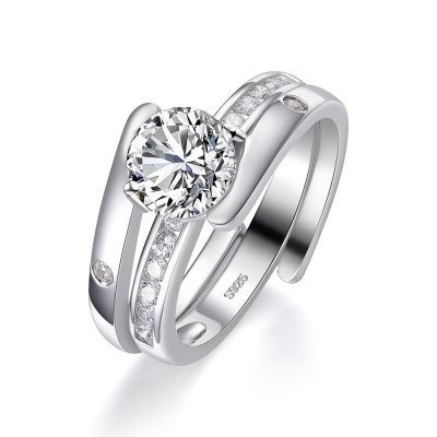 Unique Round Cut White Sapphire Sterling Silver Women's Bridal Ring