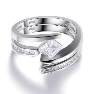 Princess Cut White Sapphire 925 Sterling Silver Women's Ring