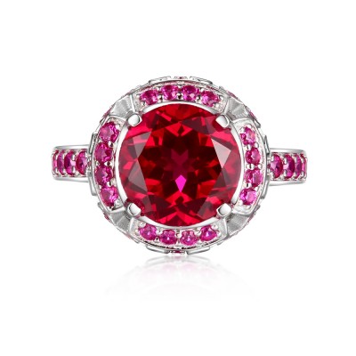 Round Cut Ruby S925 Silver Halo Engagement Rings