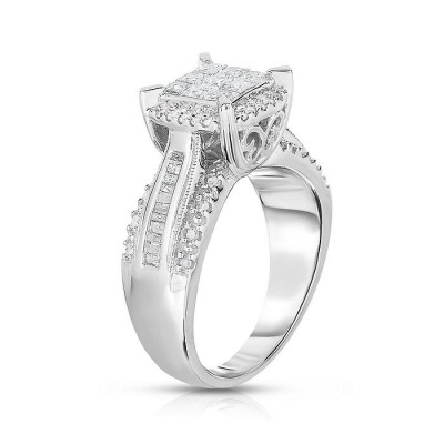 Princess Cut White Sapphire Sterling Silver Halo Bridal Engagement Rings