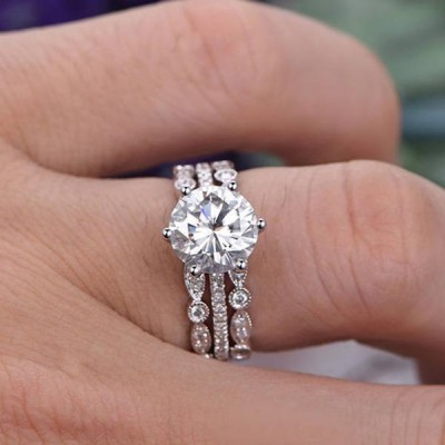 Round Cut White Sapphire 925 Sterling Silver Bridal Sets