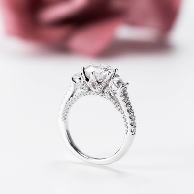 Round Cut White Sapphire Sterling Silver 3-Stone Engagement Ring