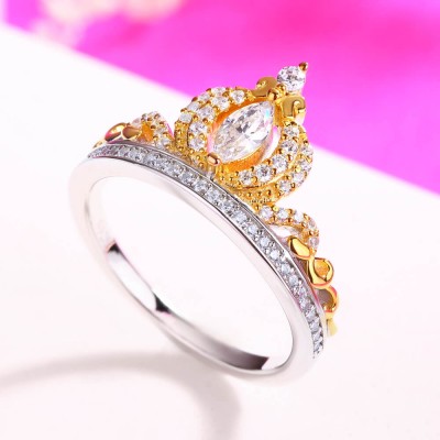 Gold Marquise Cut White Sapphire 925 Sterling Silver Crown Engagement Ring