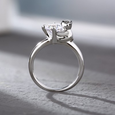 Round Cut White Sapphire 925 Sterling Silver Panda Ring