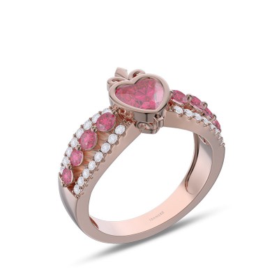 Rose Gold Heart Cut Ruby 925 Sterling Silver Crown Promise Ring