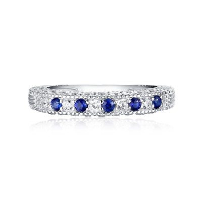 Round Cut Sapphire & White Sapphire S925 Silver Wedding Bands