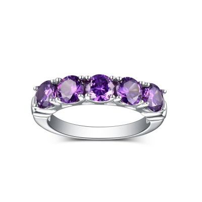 Round Cut Amethyst 925 Sterling Silver Wedding Band