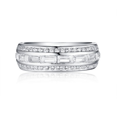 Emerald Cut White Sapphire 925 Sterling Silver Wedding Bands