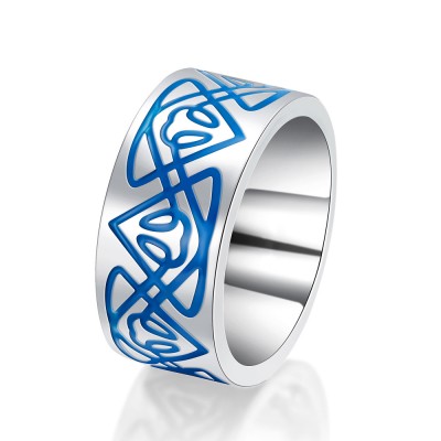 Silver and Blue 925 Sterling Silver Men's Wedding Bands