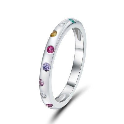 Multicolor Round Cut 925 Sterling Silver Women's Wedding Band