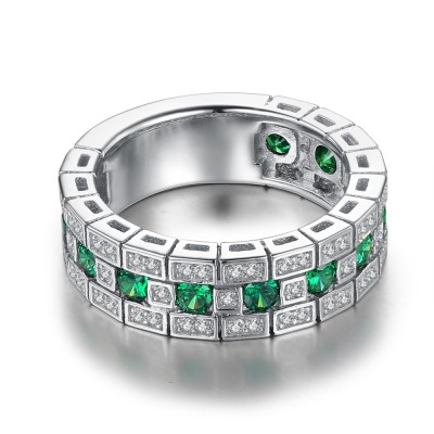 Round Cut Emerald 925 Sterling Silver Women's Wedding Band