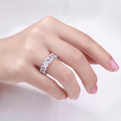 Emerald Cut White Sapphire 925 Sterling Silver Women's Wedding Band