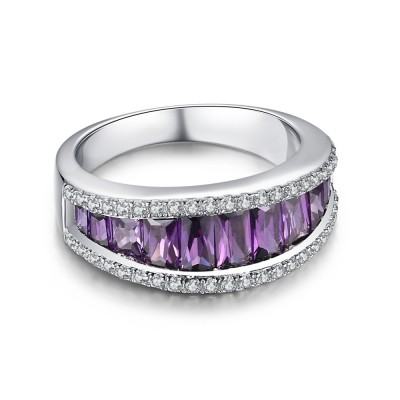 Round Cut Amethyst 925 Sterling Silver Women's Wedding Bands