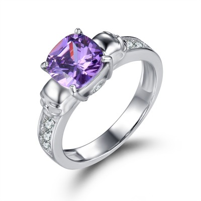 Emerald Cut Amethyst Gemstone 925 Sterling Silver Skull Ring