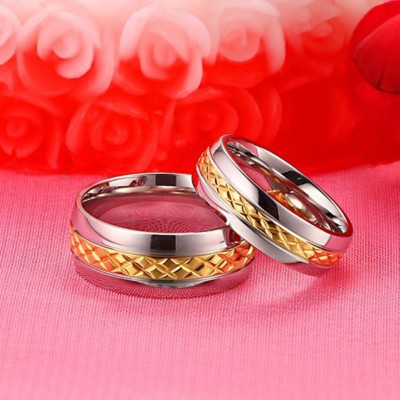 Gold & Silver Titanium Steel Promise Rings for Couples