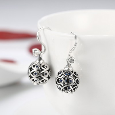 Round Cut Blue Sapphire S925 Silver Earrings