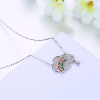 Round Cut White Sapphire S925 Silver Cloud Rainbow Necklaces