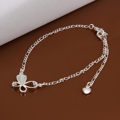 Round Cut White Sapphire Silver Heart Titanium Anklets