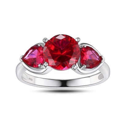 Heart Cut Ruby 925 Sterling Silver Promise Rings For Her