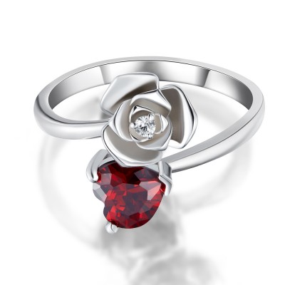 Heart Cut Garnet 925 Sterling Silver Promise Rings For Her