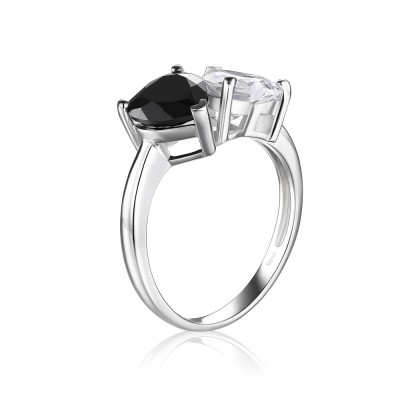 Heart Cut Black 925 Sterling Silver Promise Rings For Her