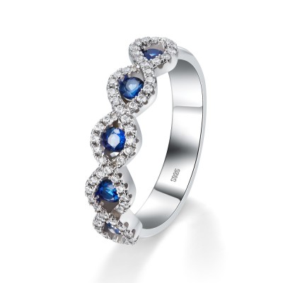 Round Cut Sapphire 925 Sterling Silver Women's Wedding Bands