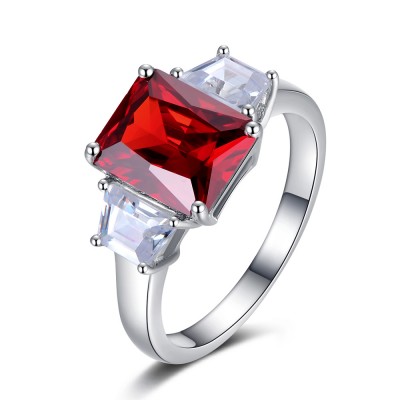 Cushion Cut Garnet 925 Sterling Silver Women's Ring