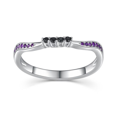 Round Cut Amethyst & Black Sapphire 925 Sterling Silver Women's Wedding Bands