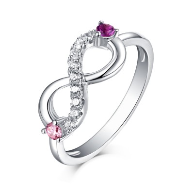 Round Cut Pink & Amethyst White Sapphire S925 Silver Infinity Rings